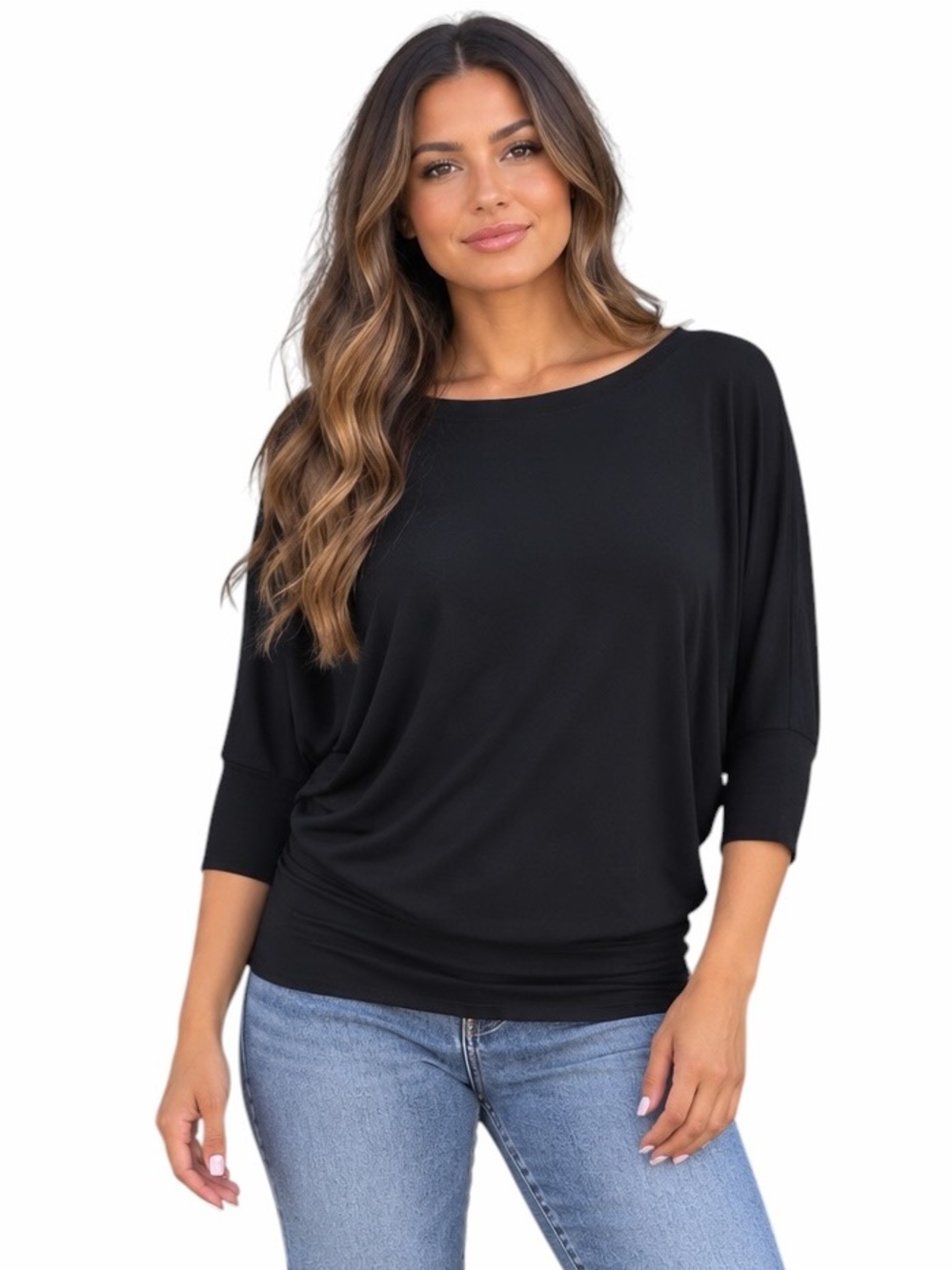 41 Hawthorn Small Black Dolman Sleeve Tunic Elbow Length Relaxed Shirt